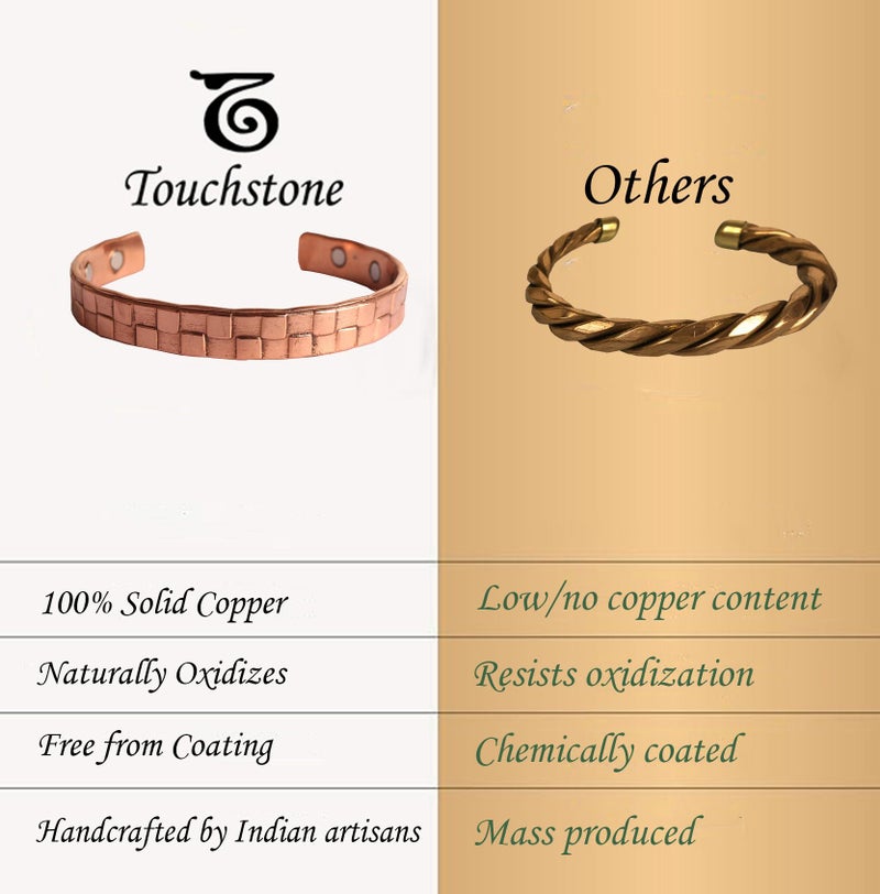 Touchstone Copper magnetic bracelet Tibetan style. Hand forged with solid and high gauge pure copper. Elegant brick pattern. - Image 3